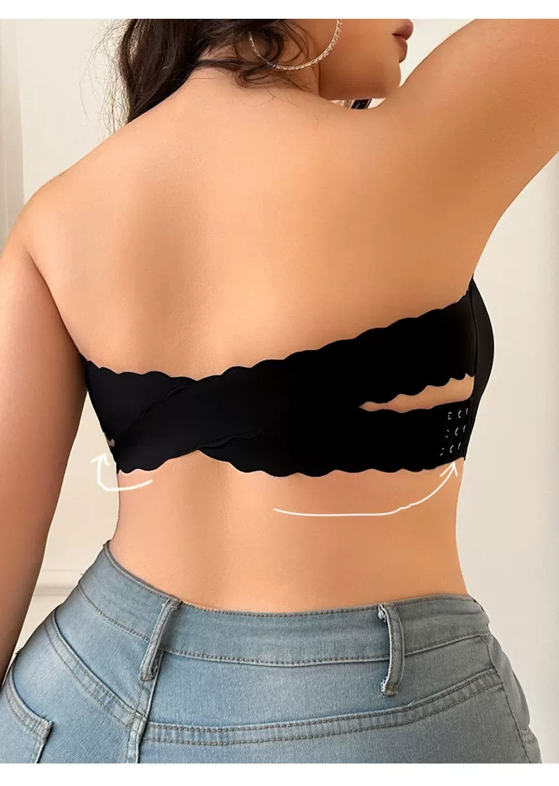 Qinelle black strapless support bra wide back bands and side closure