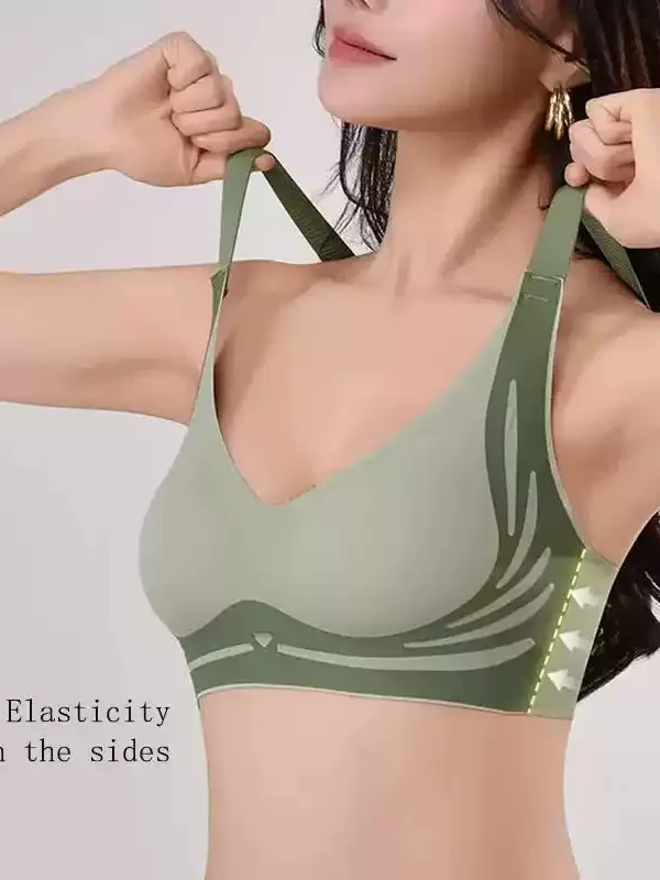 Qinelle green contrast-trim wireless everyday support bra front fit with adjustable straps