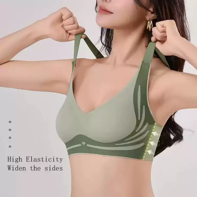 Qinelle green contrast-trim wireless everyday support bra front fit with adjustable straps