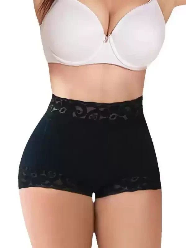 Qinelle black high-waist padded butt-lifting shaping shorts front view