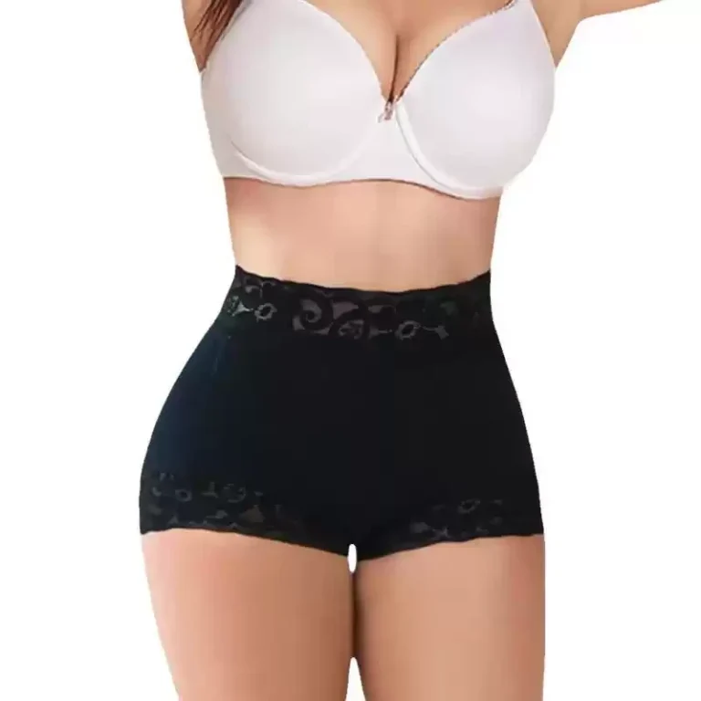 Qinelle black high-waist padded butt-lifting shaping shorts front view
