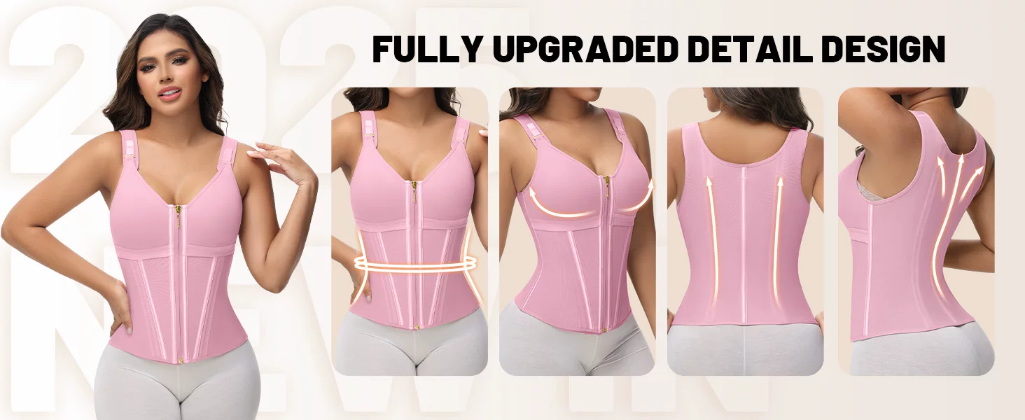 Qinelle black waist trainer vest zipper and closure detail