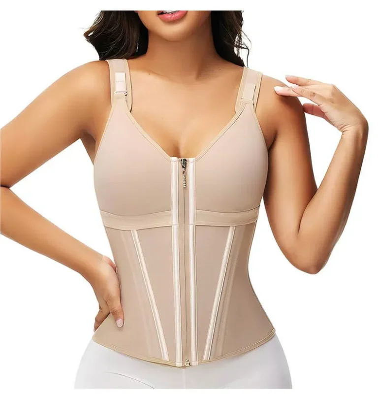 Qinelle nude zip-front waist trainer vest back view