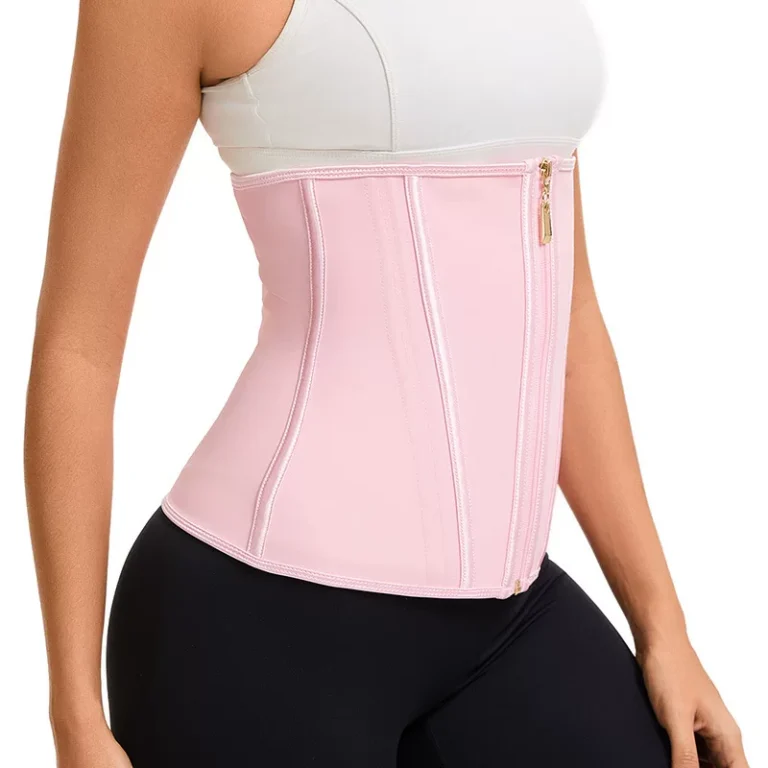 Qinelle underbust zip-front waist trainer in Pink, side fit view