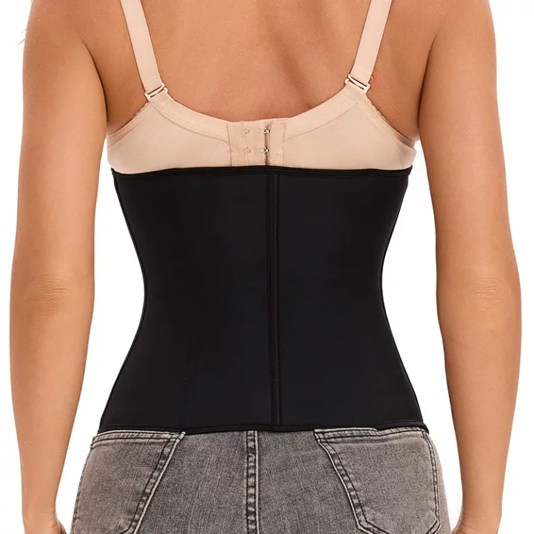 Qinelle underbust zip-front waist trainer in Black, rear fit view