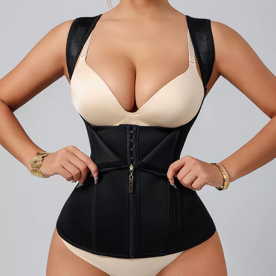 Qinelle open-bust zip-front waist trainer vest — view 2