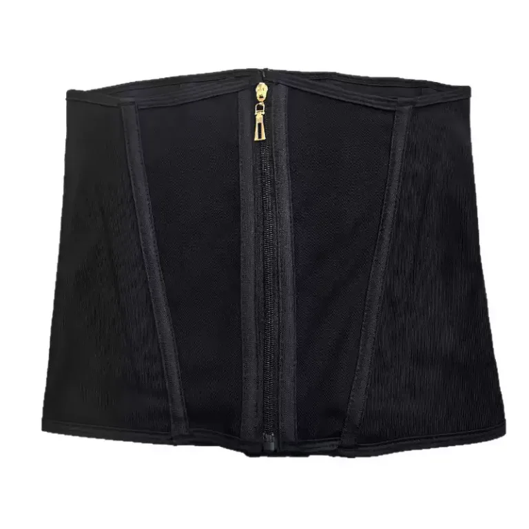Qinelle black mesh underbust zip-front waist trainer corset product front view