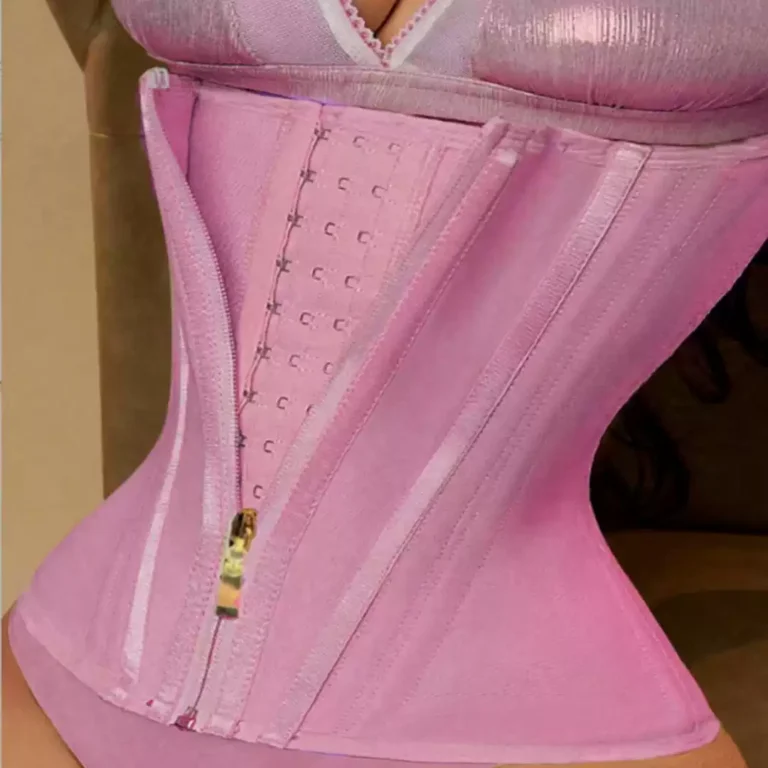 Qinelle pink underbust zip-front waist trainer corset front view