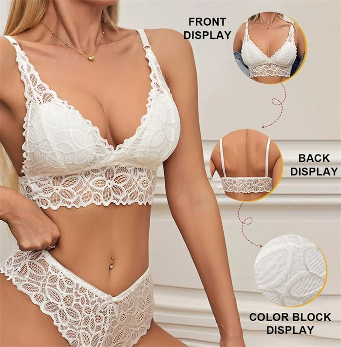 Qinelle light neutral lace bralette cup and brief detail view
