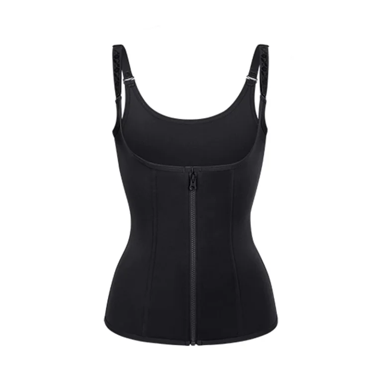 Qinelle black open-bust zip-front waist trainer vest product front view