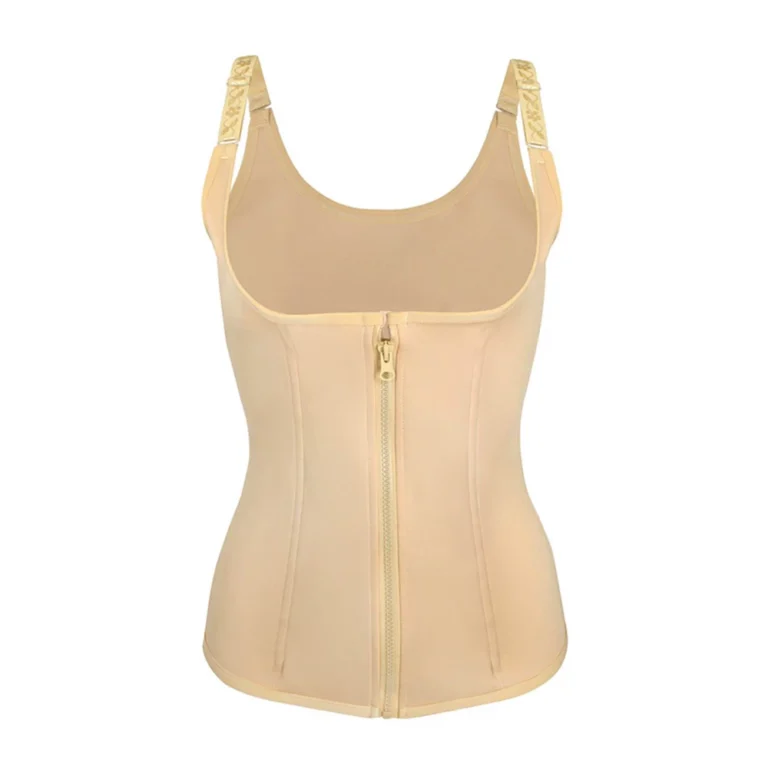 Qinelle nude open-bust zip-front waist trainer vest product front view