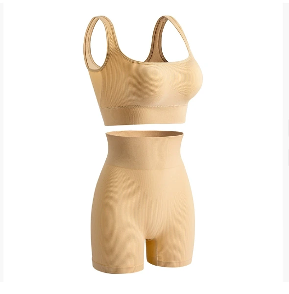 Qinelle apricot sports bra and high-waist shaping shorts set