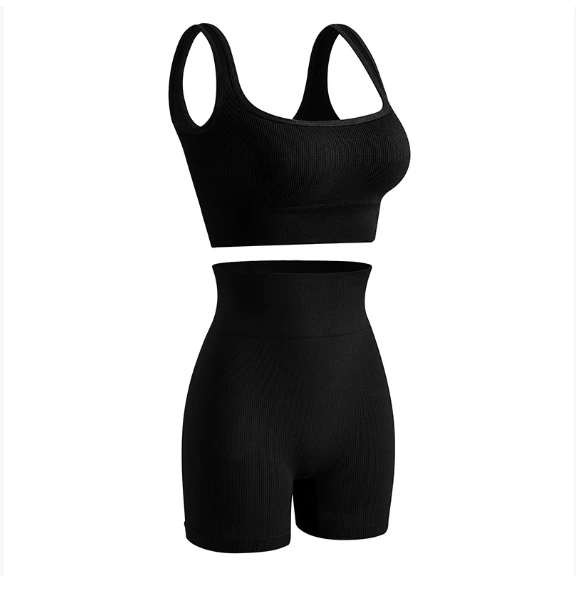 Qinelle black sports bra and high-waist shaping shorts set
