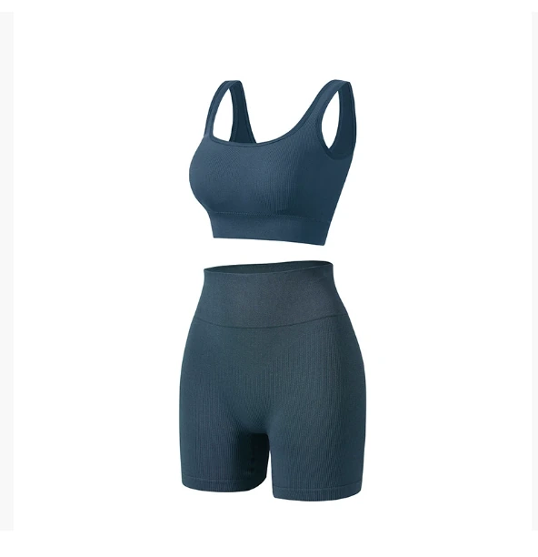 Qinelle sky blue sports bra and high-waist shaping shorts set