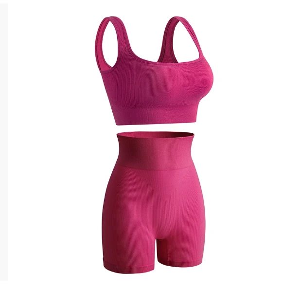Qinelle wine red sports bra and high-waist shaping shorts set