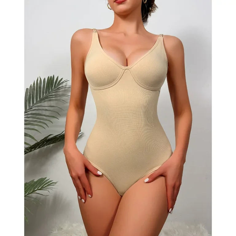 Qinelle nude seamless V-neck shaping bodysuit front view