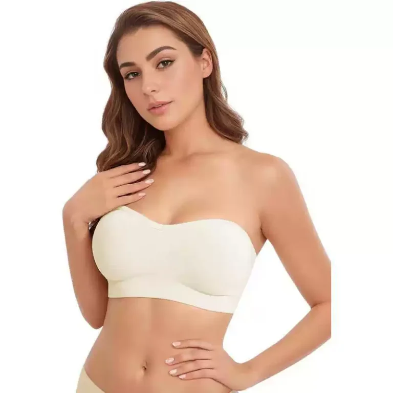 Light neutral strapless seamless bra model front view