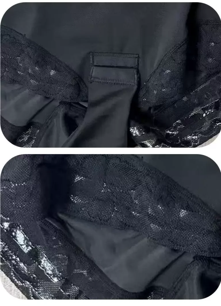 Crotch opening and lace-trim short-leg detail