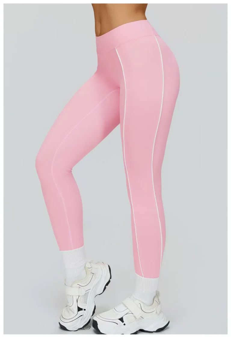 Cherry Blossom Pink contrast-piping leggings side view