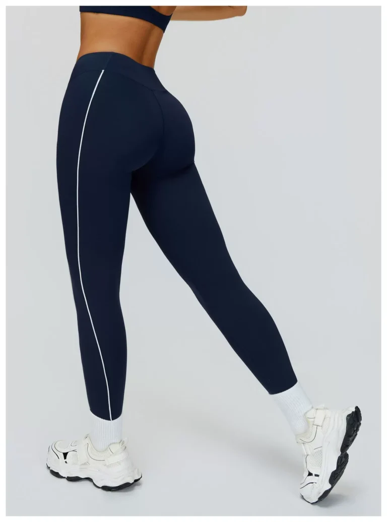 Navy Blue high-waist contrast-piping sculpting leggings back view