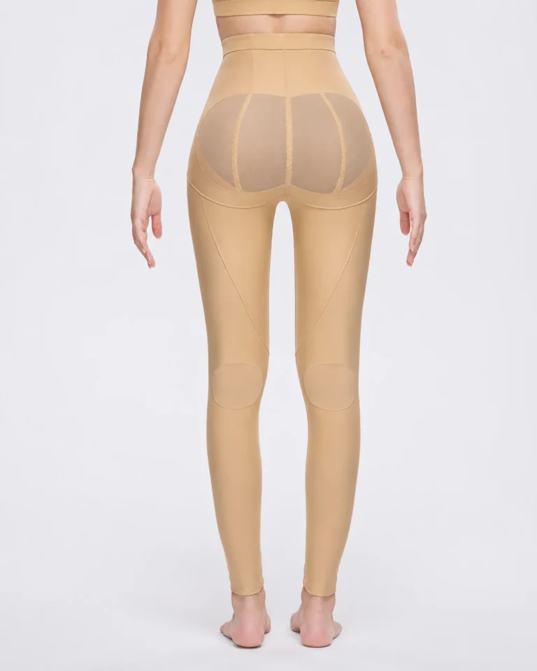 Beige contour-seat post-liposuction leggings rear support view