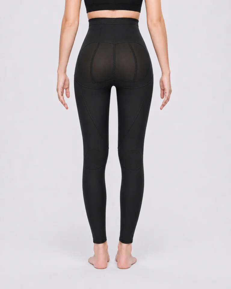 Black contour-seat post-liposuction leggings rear support view