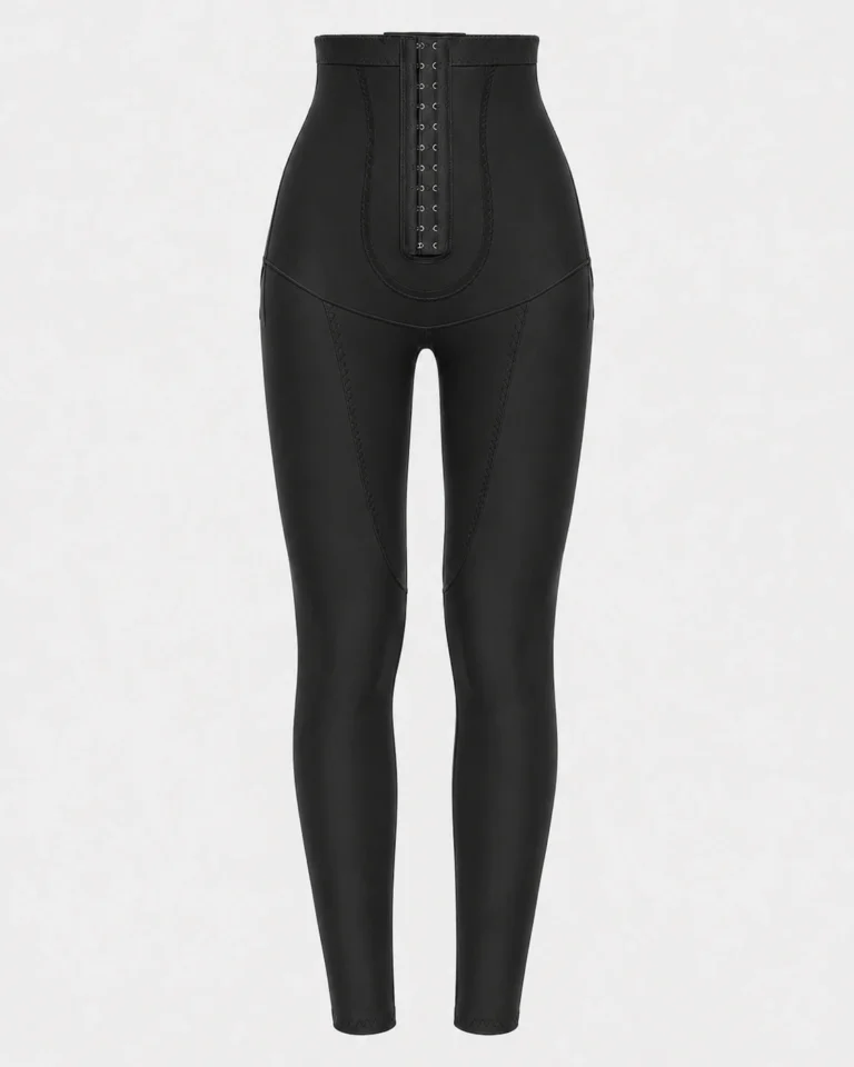 Black full-length thigh liposuction compression leggings product front