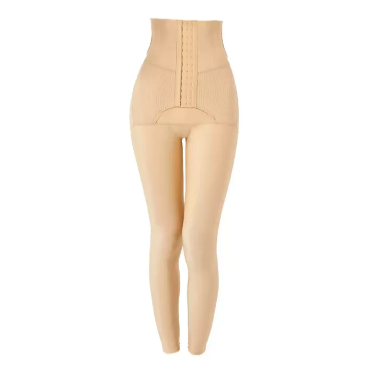 Beige high-waist compression leggings product-only front view