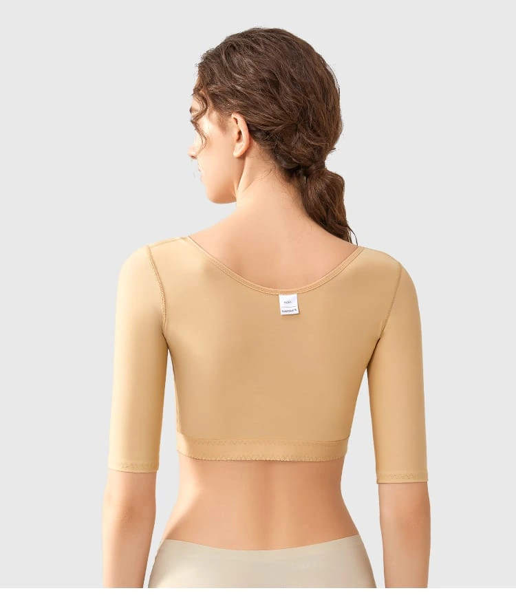 Beige built-in cup compression bra top back view