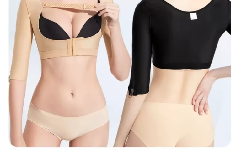 Beige front and Black back compression top comparison