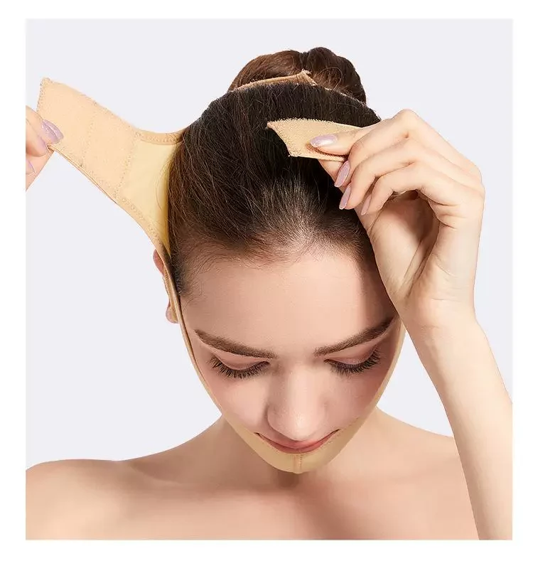 Beige open-face compression head wrap crown adjustment demonstration
