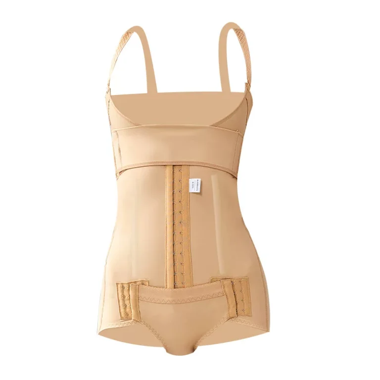 Beige open-bust front-hook compression bodysuit product view