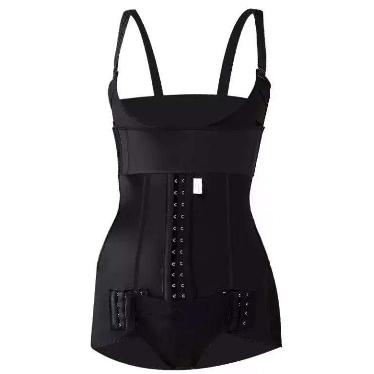 Black open-bust front-hook compression bodysuit product view