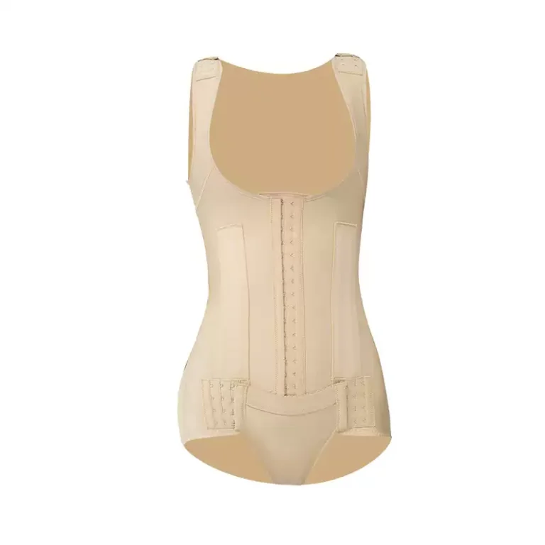 Beige open-bust high-waist compression bodysuit product-only front view