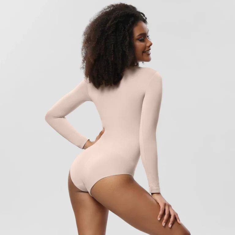 Skin Color long-sleeve bodysuit three-quarter back view