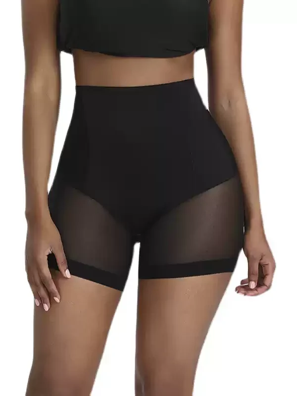 Black high-waist shaping shorts front view