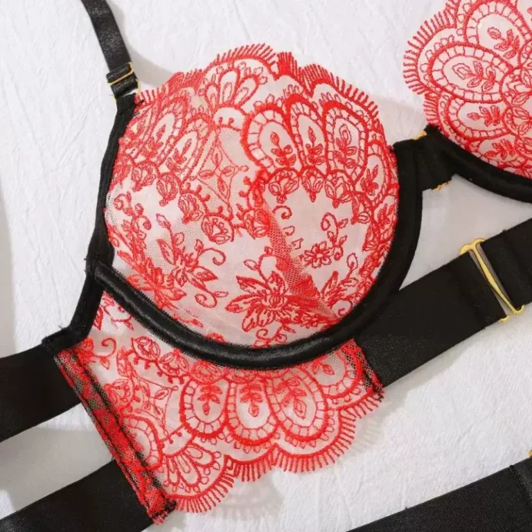 Qinelle black lace embroidery close detail