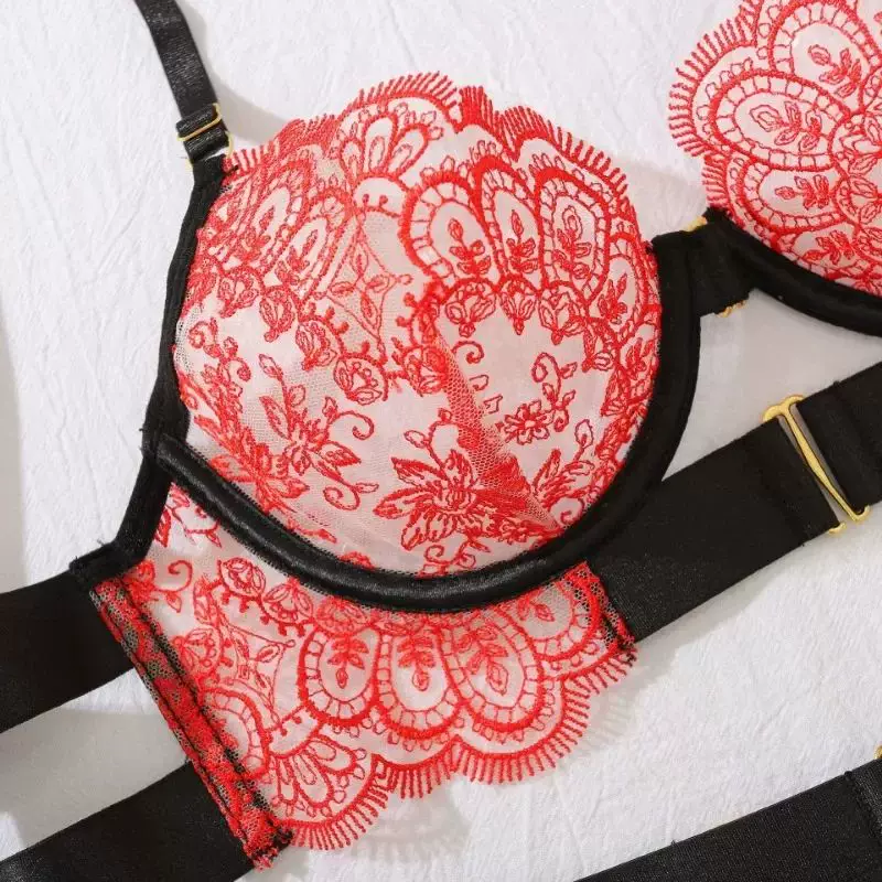 Qinelle black lace embroidery close detail