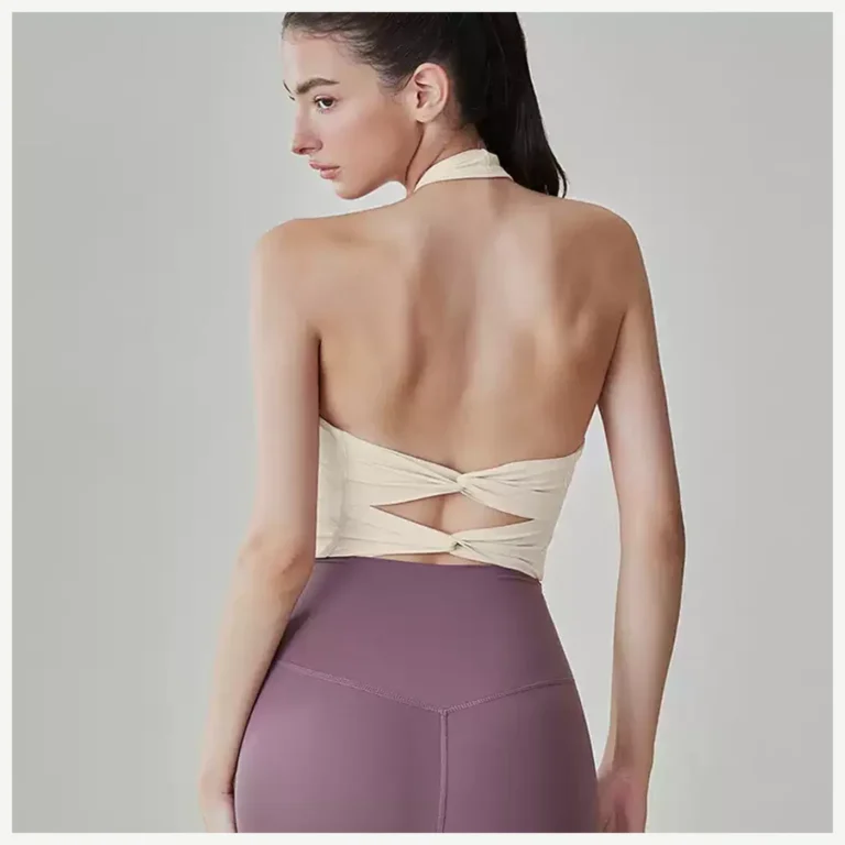 Ivory sports crop top double twist open-back view