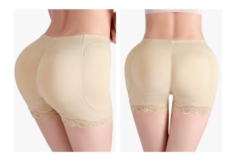 Nude padded shaper shorts front and rear views