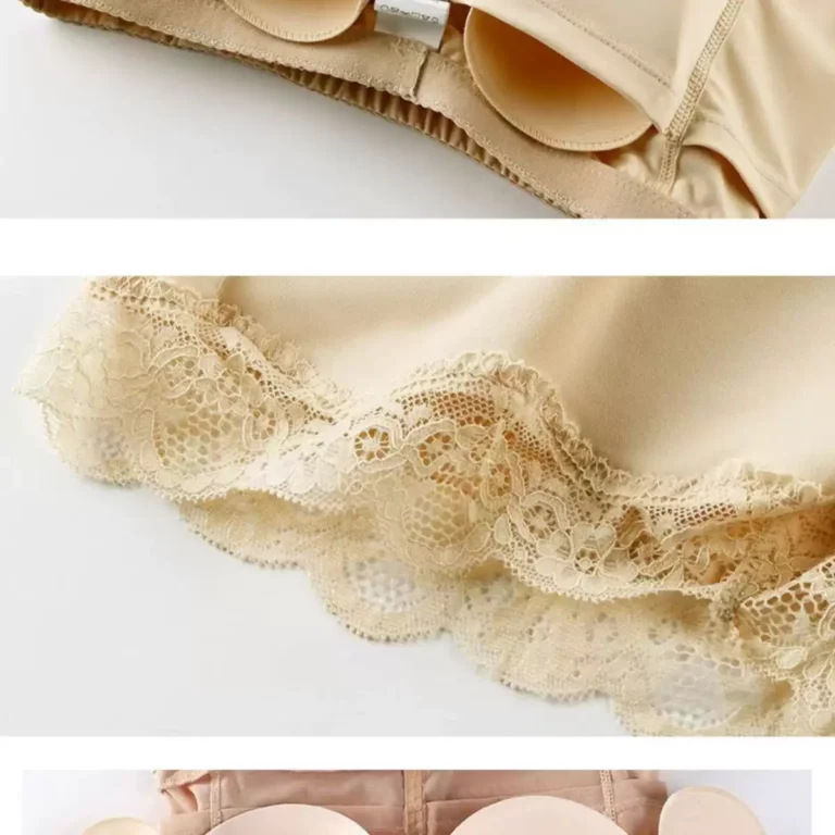 Inside padding pockets and lace trim on nude shaper shorts