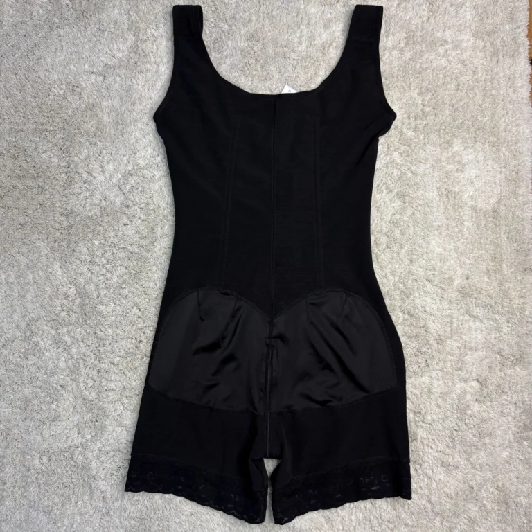 Qinelle Black open-bust front-hook short-leg shaping bodysuit flat back detail