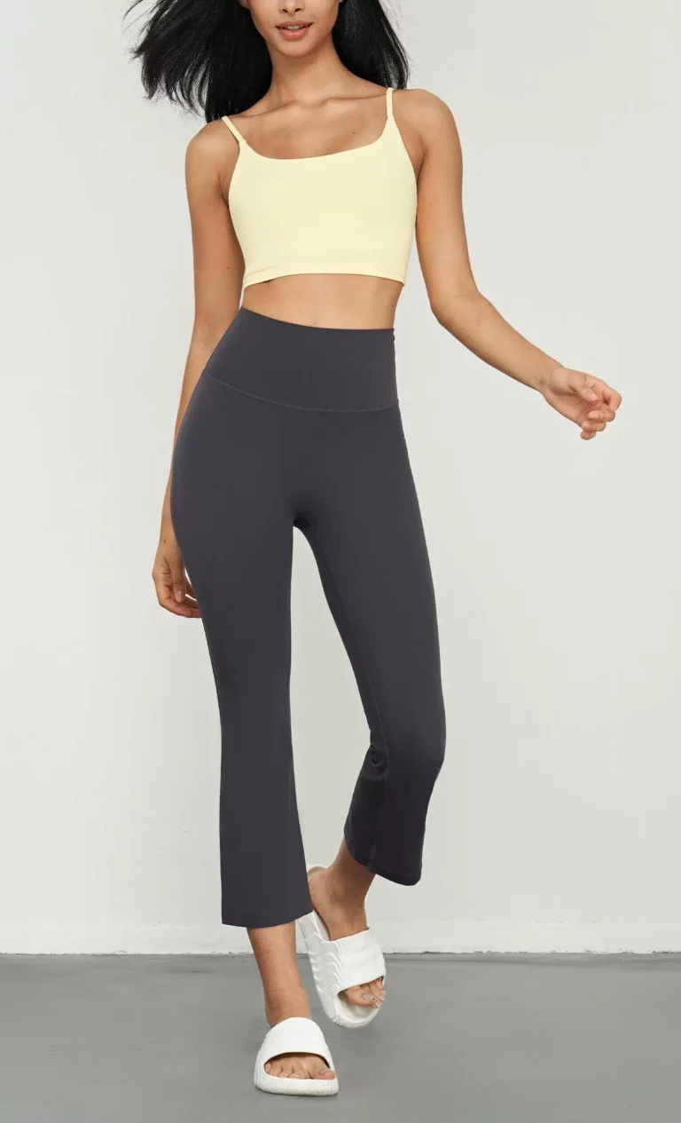 Qinelle high-waist cropped flare yoga pants in Graphite Gray — front view