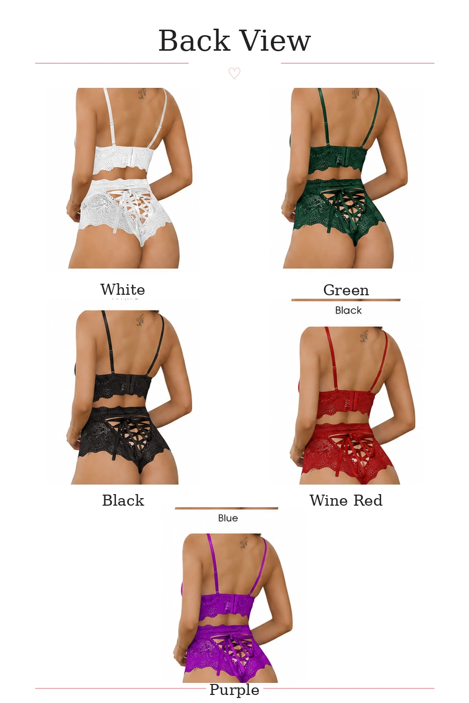 Qinelle back view detail panel for lace bralette and high-waist brief set