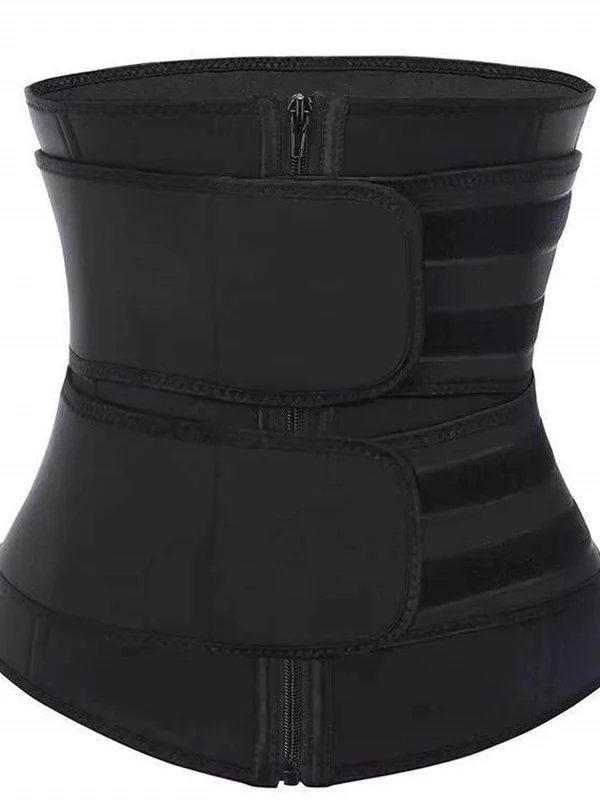 Black wraparound waist trainer belt with support band product main view