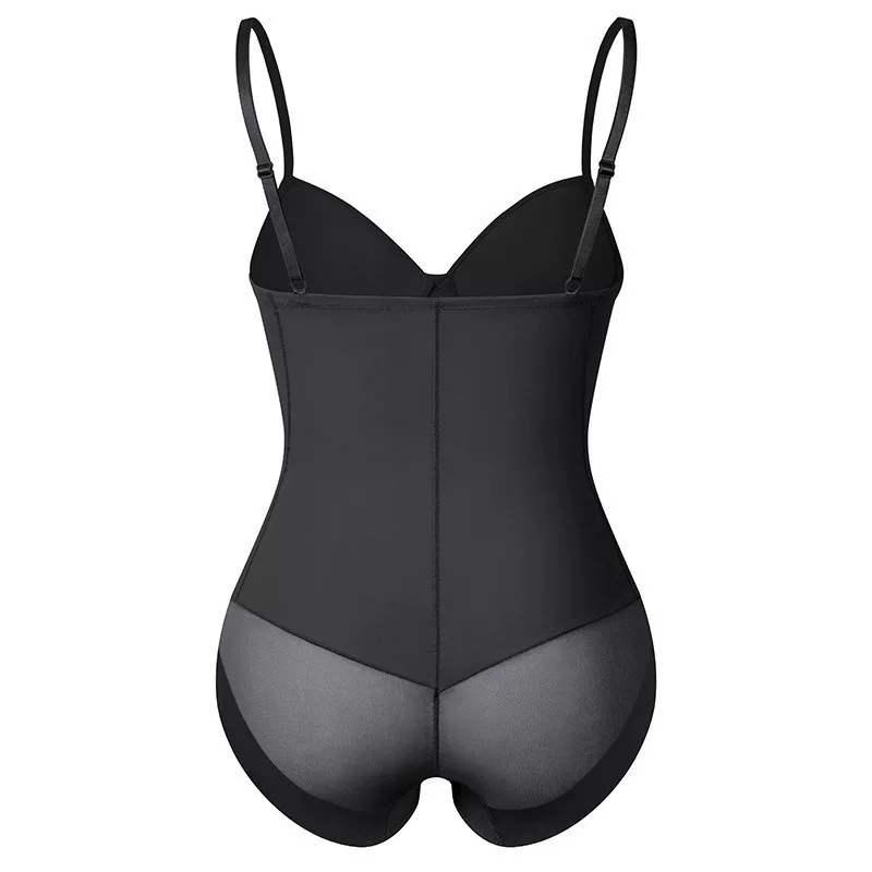 Black bodysuit back view with sheer rear seat panels