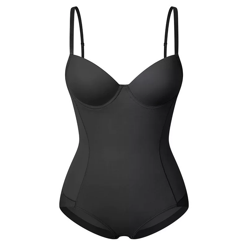 Black bodysuit front view with built-in cups