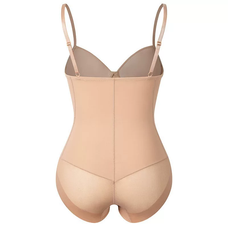 Nude bodysuit back product view with sheer seat panels