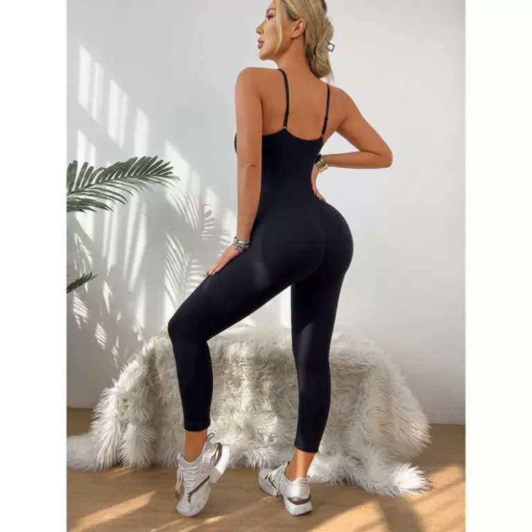 Qinelle black seamless ankle-length shaping jumpsuit back view