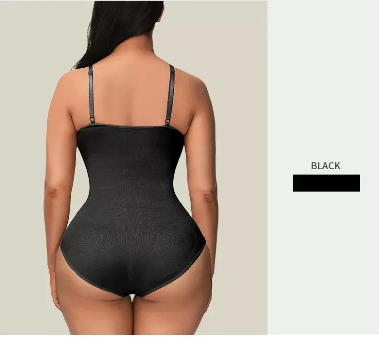 Qinelle black detachable-strap shaping bodysuit brief back view